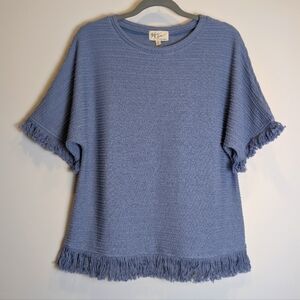 Dusty Blue Textured Fringe Short Sleeve Shirt Size Medium